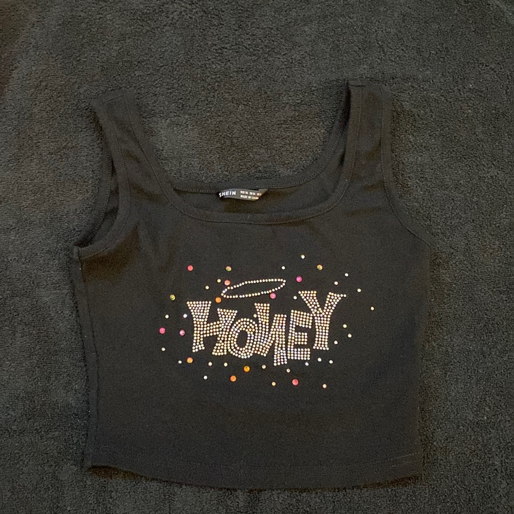 SHEIN Rhinestone Honey tank top